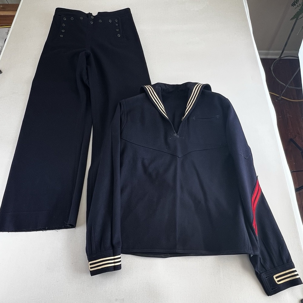 VTG 1940s US Navy Blue Wool Uniform Cracker Jack Sailor 2 pc WW II